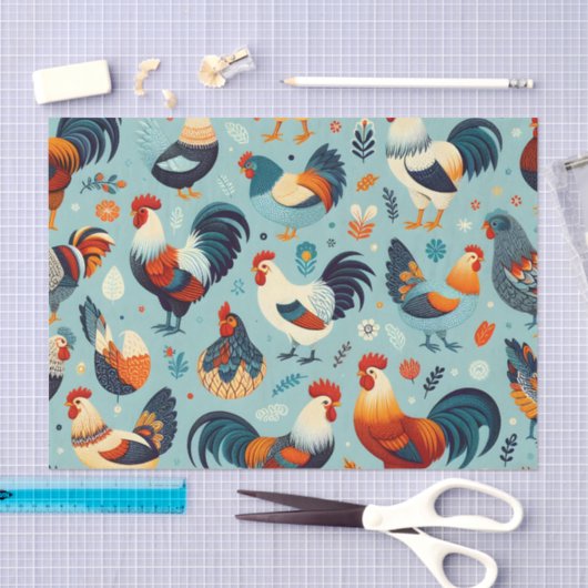 Design von Hühnern und Rastern Seidenpapier (Handwerk)