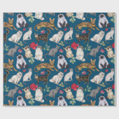 Design von Katzen und Blume Geschenkpapier (Flach)