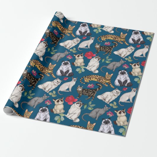 Design von Katzen und Blume Geschenkpapier (Ungerollt)