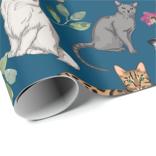 Design von Katzen und Blume Geschenkpapier (Rolleneckpunkt)