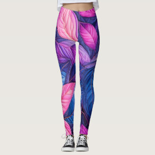 Design von Lila rosa gestrichelten blauen Blätter Leggings