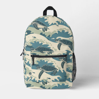 Design von Meereswellen und Schildkröten Bedruckter Rucksack