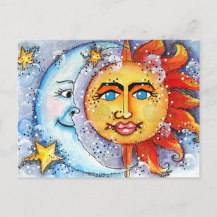 Design von Sonne und Mond Postkarte