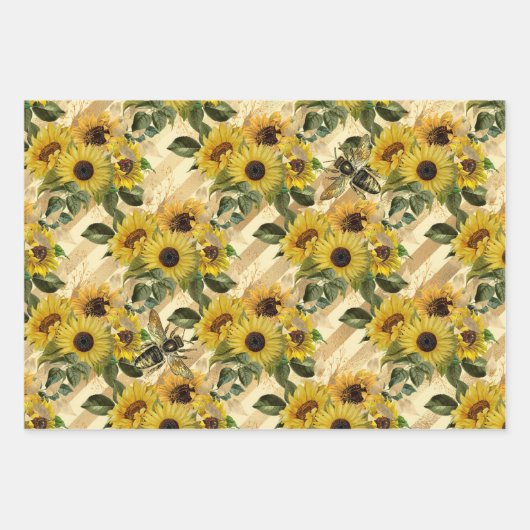 Design von Sonnenblumen und Bienen Geschenkpapier Set (Vorderseite 3)