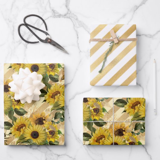 Design von Sonnenblumen und Bienen Geschenkpapier Set (Vorderseite)