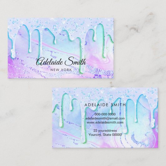 Design von Tropfen mit lila Glitzer Visitenkarte (Vorne/Hinten)