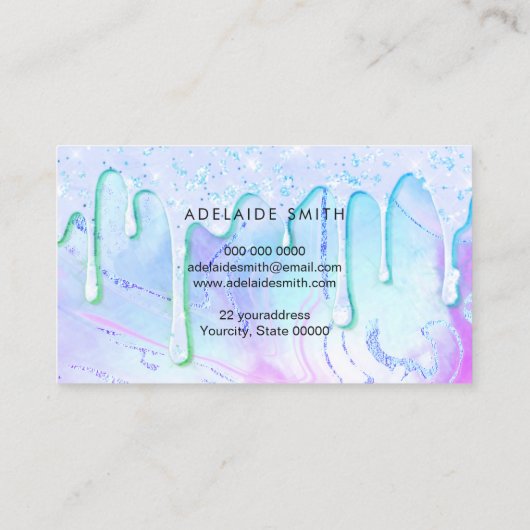 Design von Tropfen mit lila Glitzer Visitenkarte (Rückseite)