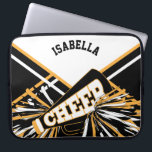 Design von White, Black & Gold Chefleader Laptopschutzhülle<br><div class="desc">🥇 ORIGINAL COPYRIGHT ART DESIGN VON Donna Siegrist NUR AUF ZAZZLE VERFÜGBAR! Weiß, schwarz & gold Cheerleader Design Laptop-Ärmel. Benötigen Sie eine andere Farbe(n), kontaktieren Sie bitte. ✔ HINWEIS: ÄNDERN SIE NUR DIE VORLAGEBEREICHE, DIE SIE BENÖTIGEN! 😀 Sie können den Text bei Bedarf entfernen und neu hinzufügen, was immer Sie...</div>