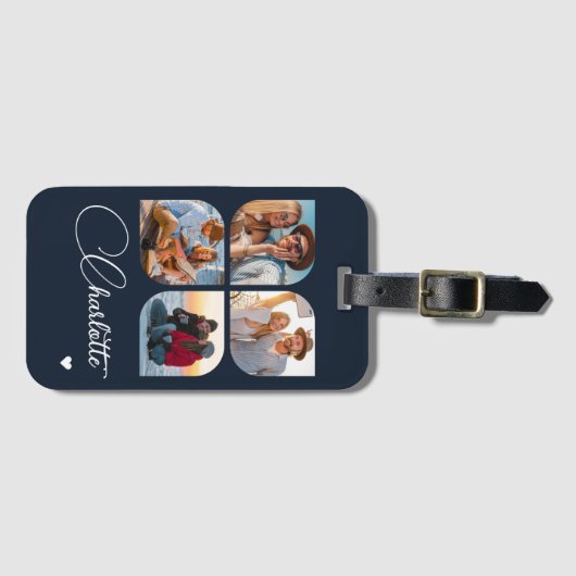 Design Your Own 4 Photo Personalized Name Gepäckanhänger (Vorderseite (Horizontal))