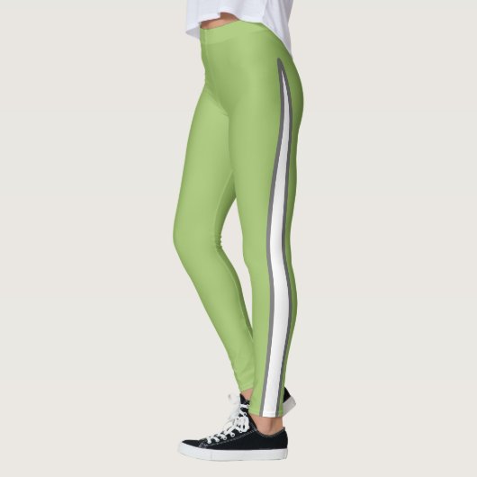 Designer Accented Avocado Green Leggings (Links)