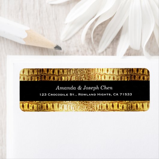 Designer Alligator Crocodile Skin Shiny Gold Black (Insitu)