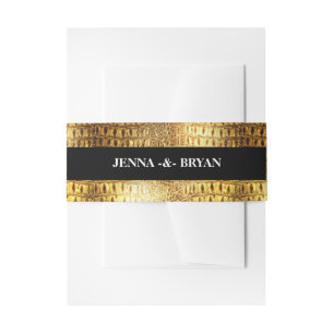 Designer Alligator Crocodile Skin Shiny Gold Black Einladungsbanderole