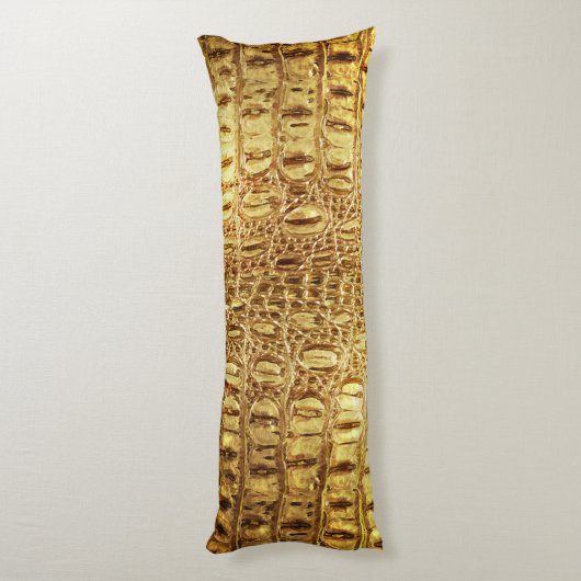 Designer Alligator Crocodile Skin Shiny Gold Body Seitenschläferkissen (Rückseite (Vertikal))
