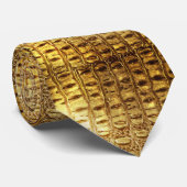 Designer Alligator Crocodile Skin Shiny Gold Brown Krawatte (Gerollt)