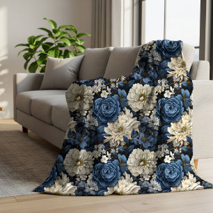 Designer Blau Elfenbein Floral Elegante Fleece-Dec Sherpadecke