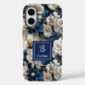 Designer Blaue Blumen Chic iPhone Hülle Floral Cov (Rückseite)