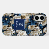 Designer Blaue Blumen Chic iPhone Hülle Floral Cov (Rückseite (Horizontal))