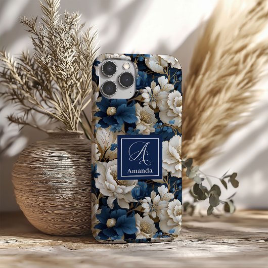 Designer Blaue Blumen Chic iPhone Hülle Floral Cov