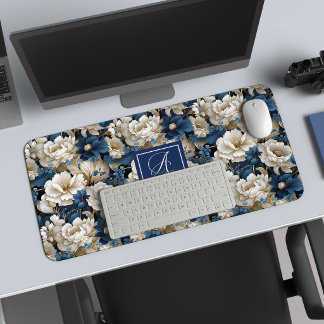 Designer Blaue Blumen Personalisierte Schreibtisch Schreibtischunterlage