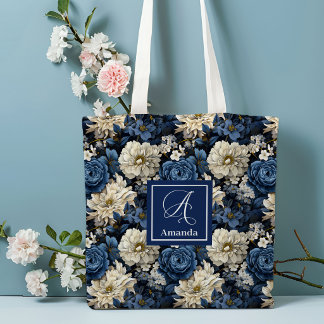 Designer Blaue Blumen Personalisierte Tragetasche Tasche
