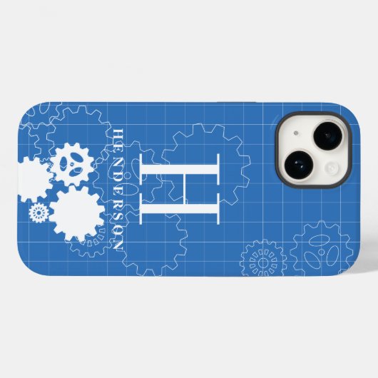 Designer Blueprint Style Custom Monogram | Name Case-Mate iPhone Hülle (Rückseite (Horizontal))