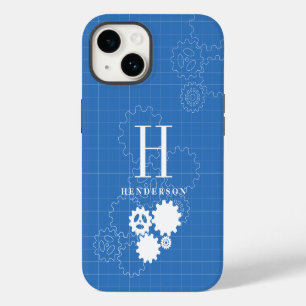 Designer Blueprint Style Custom Monogram Name iPhone 14 Hülle