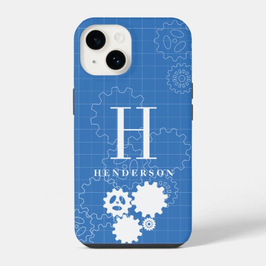 Designer Blueprint Style Custom Monogram | Name iPhone Hülle (Rückseite)
