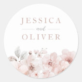 Designer Blush Bloral All Seasons Wedding Runder Aufkleber (Vorderseite)