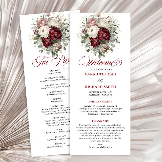 Designer Blush Burgunder Gold Hochzeitsprogramm Programm