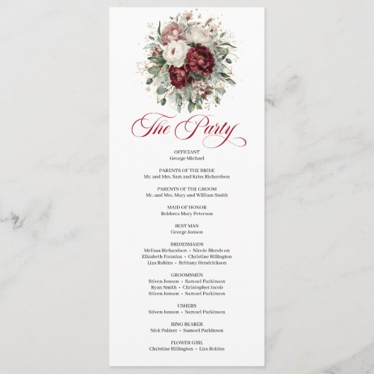 Designer Blush Burgunder Gold Hochzeitsprogramm Programm (Rückseite)