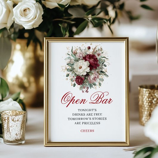 Designer Blush Burgundy Open Bar Tischschild Poster