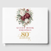 Designer Bordeaux Blumen 80. Geburtstag Gästebuch (Vorderseite)