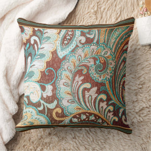 Designer Brocade in Braun, Aquamarin und Gold  Kissen