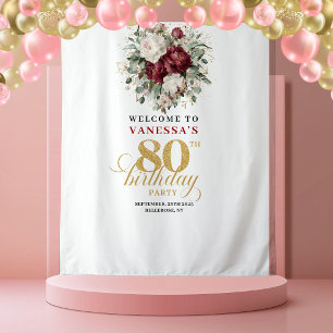 Designer Burgunder-Rosé 80. Geburtstagsbanner Wandteppich