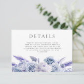 Designer Dusty Blue Floral Wedding Details Begleitkarte (Stehend Vorderseite)