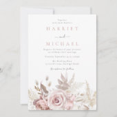 Designer Dusty Rose & Blush Floral Wedding Einladung (Vorderseite)