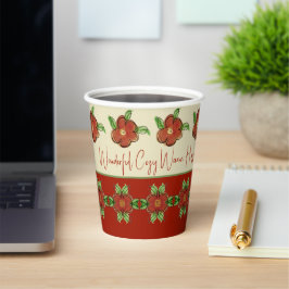 Designer Erntedank Orange Floral Pappbecher