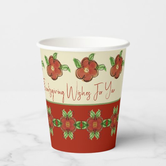 Designer Erntedank Orange Floral Pappbecher (Rückseite)