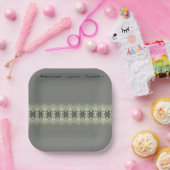 Designer Floral Accented Gray Square Pappteller (Party)