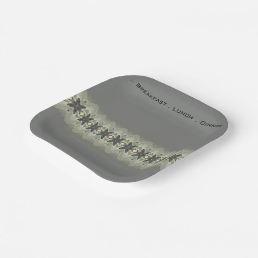 Designer Floral Accented Gray Square Pappteller (Gewinkelt)