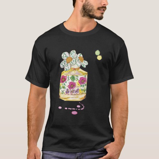 Designer Floral Daisy Parfüm Flasche Illustration T-Shirt (Vorderseite)