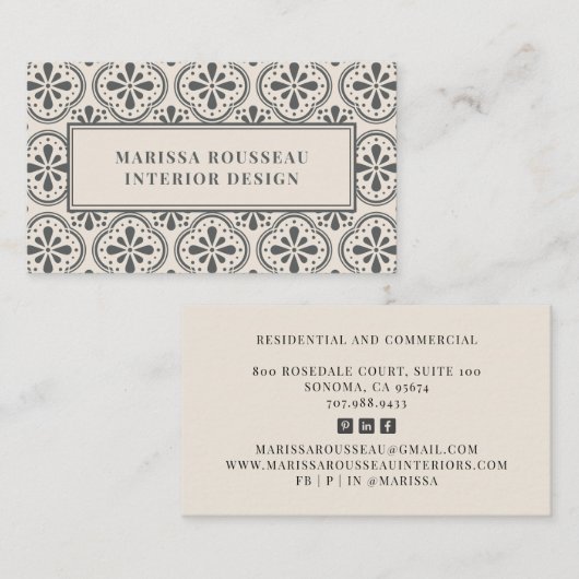 Designer für geometrisches graues Cream-Muster Visitenkarte (Vorne/Hinten)