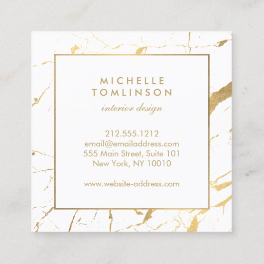 Designer für weißes und goldenes Marmor Quadratische Visitenkarte (Rückseite)
