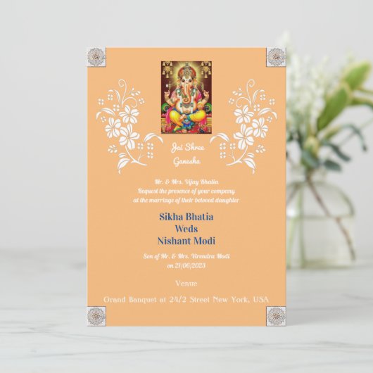 Designer Ganesha Indian Wedding Einladung (Stehend Vorderseite)