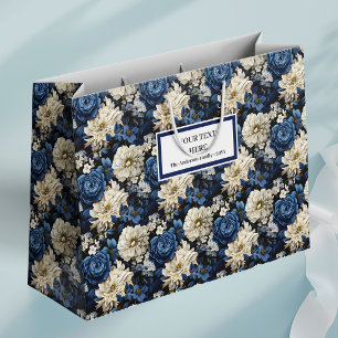 Designer-Geschenktasche Navy Blau Elfenbein Floral Große Geschenktüte