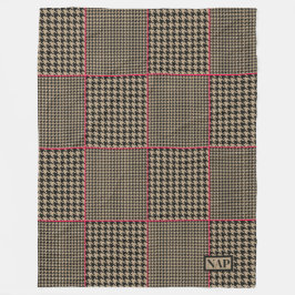 Designer Hahnentrittmuster Black Taupe Hot Pink Ka Fleecedecke