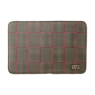 Designer Hahnentrittmuster Black Taupe Hot Pink St Badematte