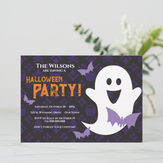 Designer Halloween, Ghost-Party Einladung (Stehend Vorderseite)