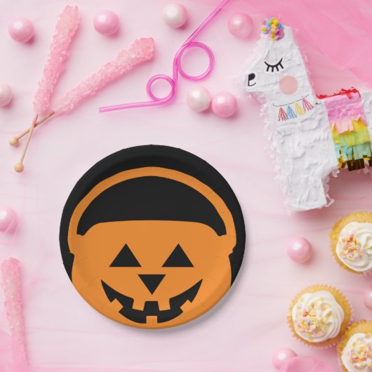 Designer Halloween, Jackolantern auf Schwarz Pappteller (Party)