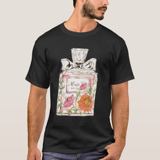 Designer Hübsch Pink Floral Parfüm Flasche Illustr T-Shirt (Vorderseite)